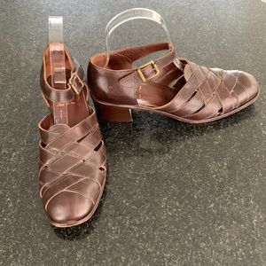 Joan & David woven leather casual chunky heels. Ankle strap Gently worn, 7.5.